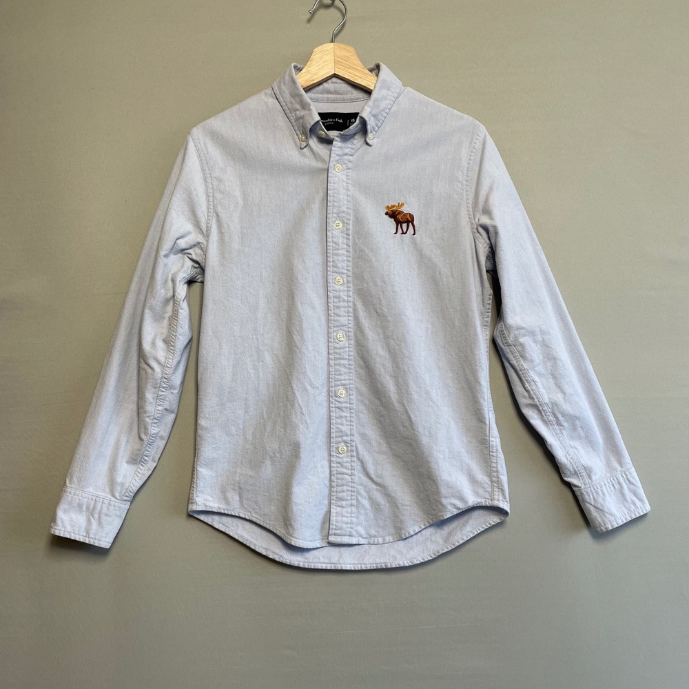 Abercrombie‎ Fitch Moose Embroidered Button Down Shirt Long Sleeve XS Chambray